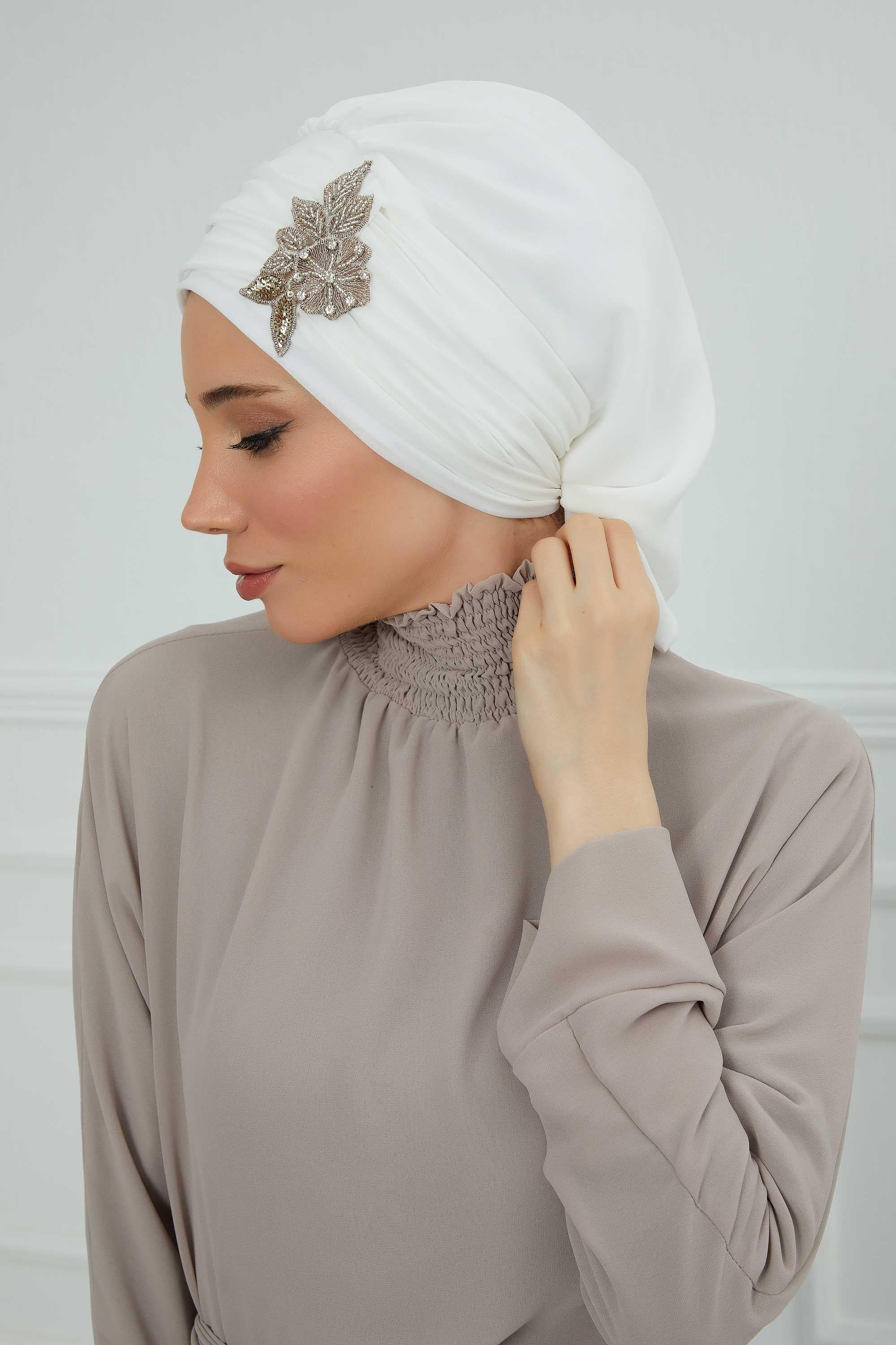 Side Frilled Instant Turban Chiffon Scarf Head Turbans with Unique Jewellery Stone Accessory For Women Headwear Stylish Design,HT-105