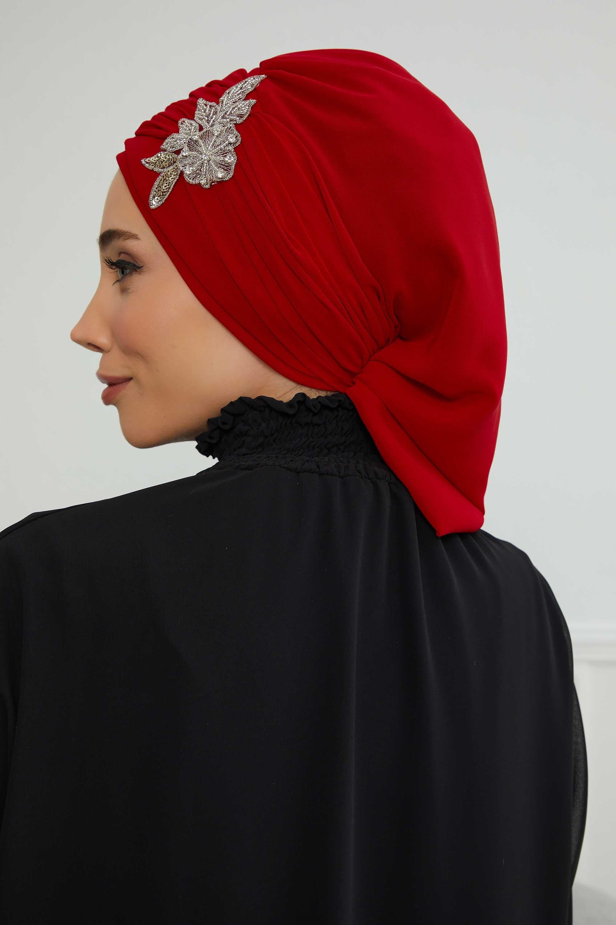 Side Frilled Instant Turban Chiffon Scarf Head Turbans with Unique Jewellery Stone Accessory For Women Headwear Stylish Design,HT-105