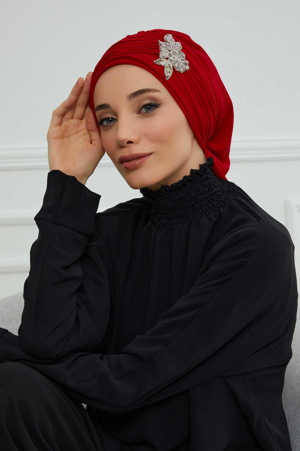 Side Frilled Instant Turban Chiffon Scarf Head Turbans with Unique Jewellery Stone Accessory For Women Headwear Stylish Design,HT-105