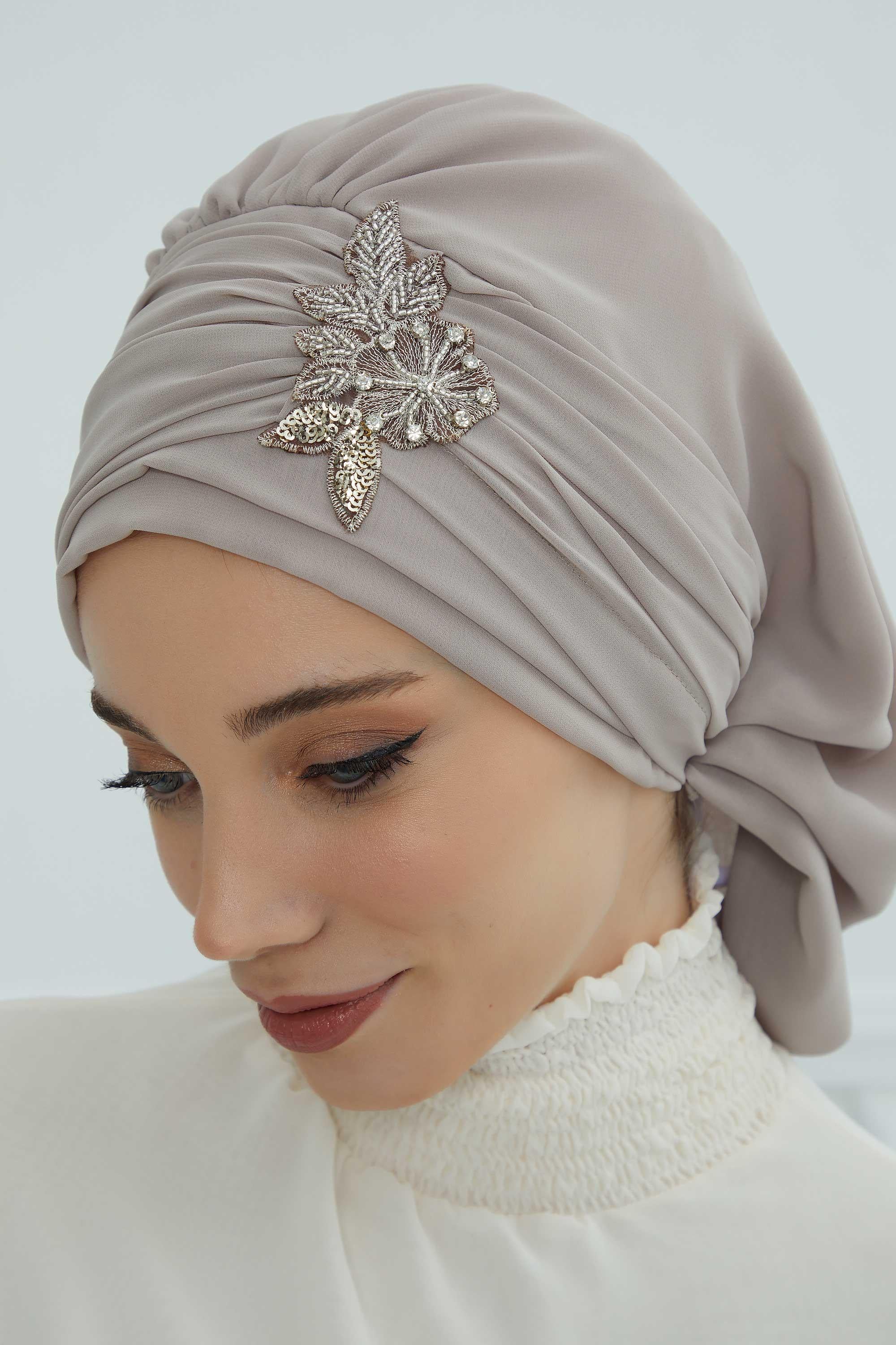 Side Frilled Instant Turban Chiffon Scarf Head Turbans with Unique Jewellery Stone Accessory For Women Headwear Stylish Design,HT-105