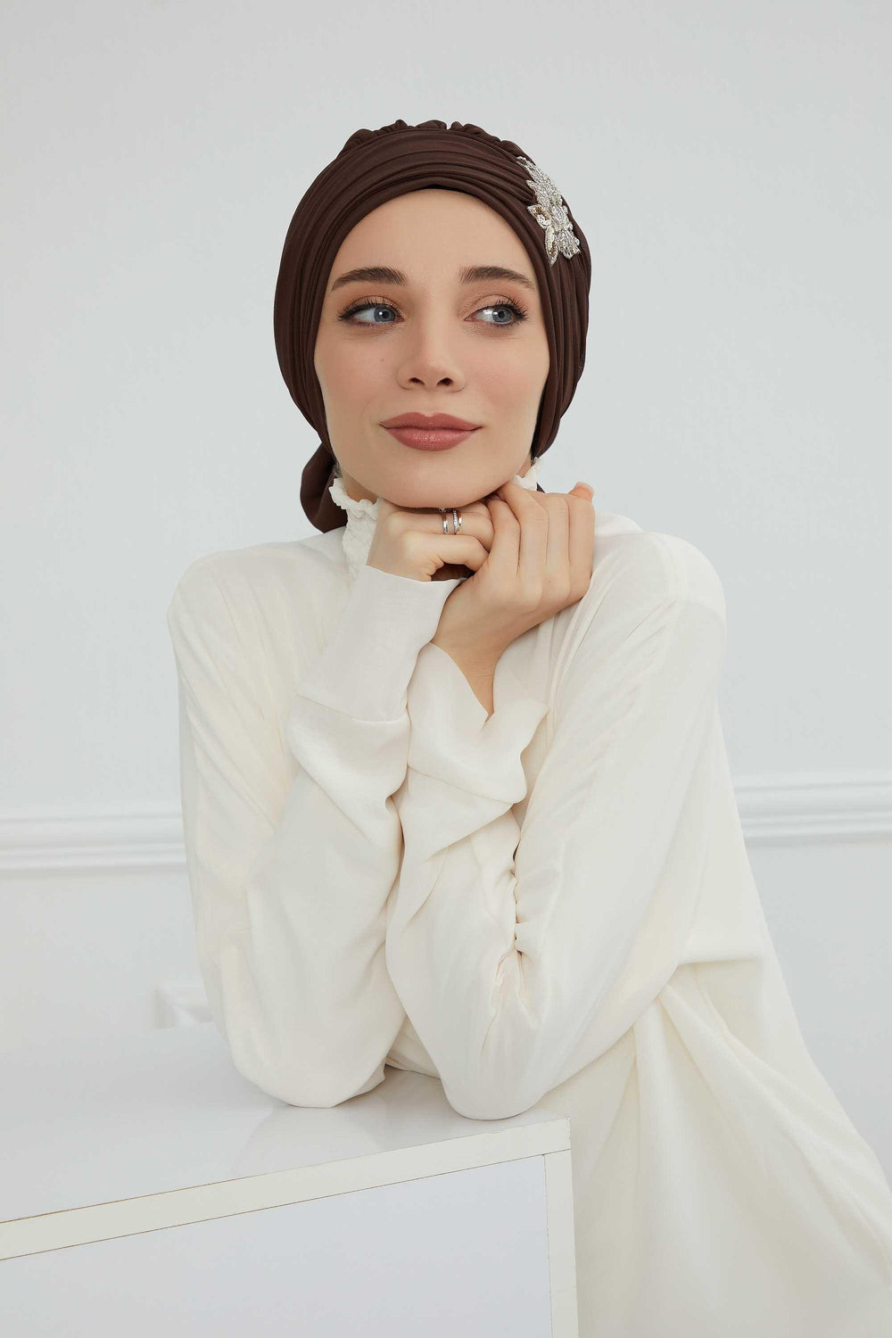 Side Frilled Instant Turban Chiffon Scarf Head Turbans with Unique Jewellery Stone Accessory For Women Headwear Stylish Design,HT-105