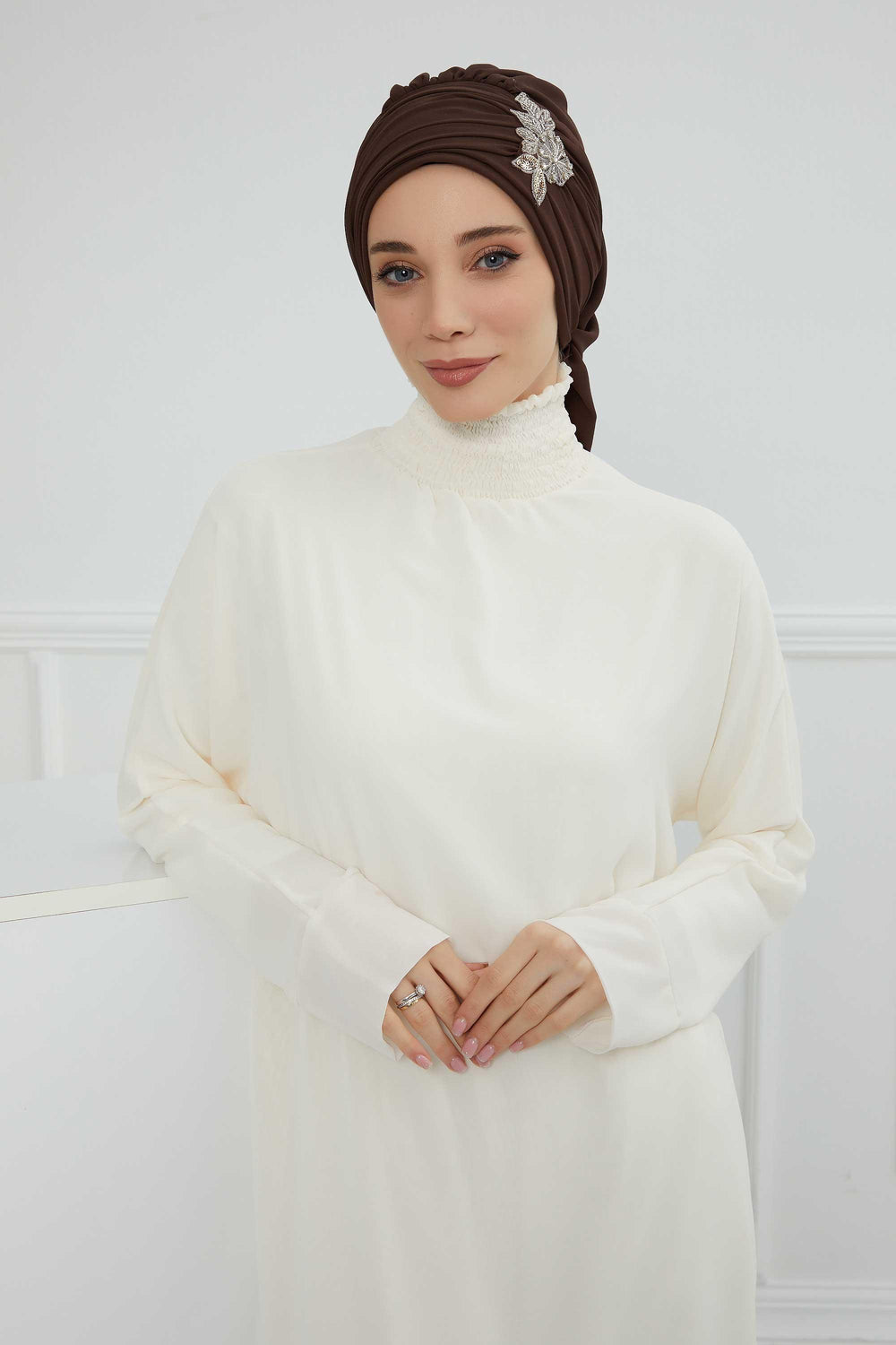 Side Frilled Instant Turban Chiffon Scarf Head Turbans with Unique Jewellery Stone Accessory For Women Headwear Stylish Design,HT-105