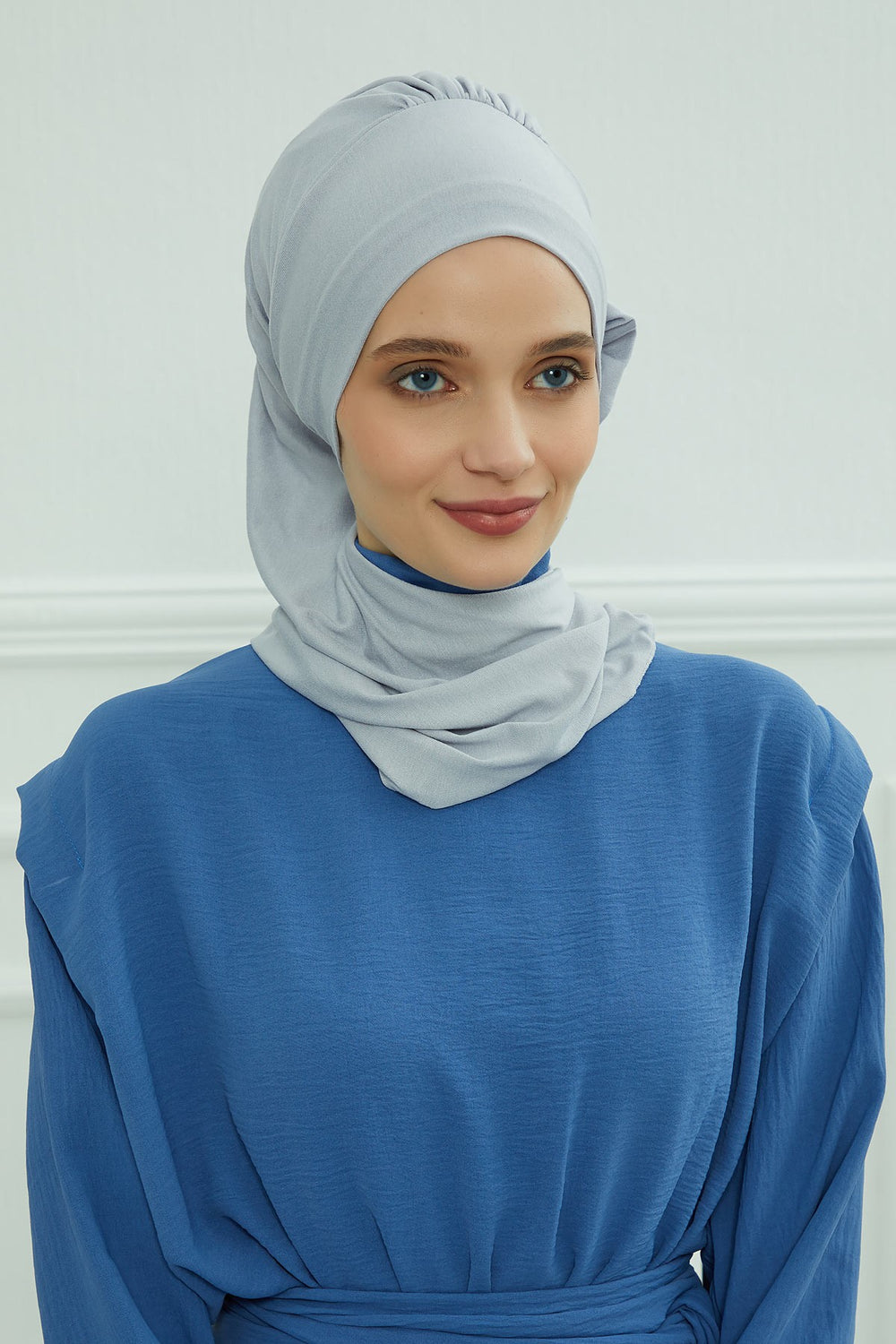 Side Frilled Instant Turban Cotton Headscarf for Women Turban Gift with Beautiful Design, Easy to Wear Muslim Ruffled Headscarf Cover,HT-73 Grey 2