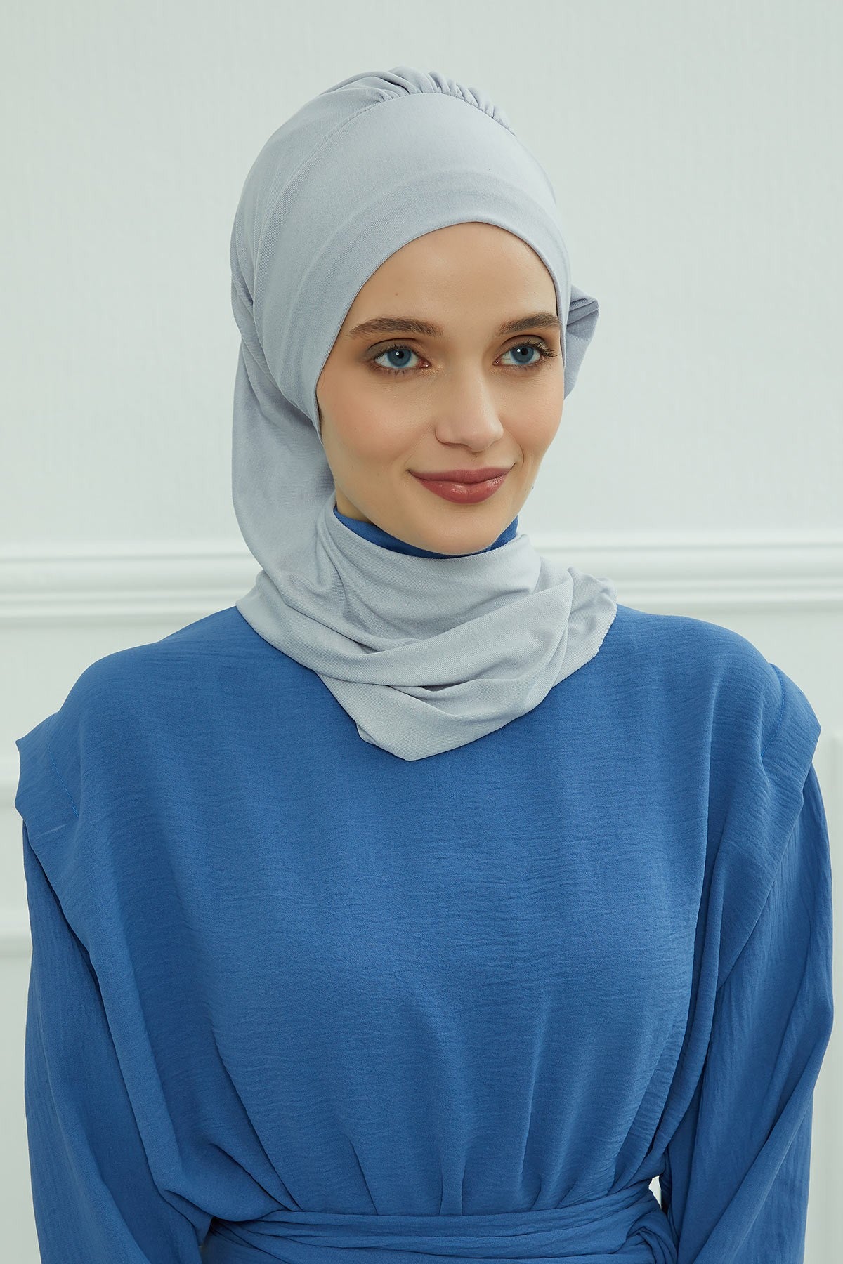 Side Frilled Instant Turban Cotton Headscarf for Women Turban Gift with Beautiful Design, Easy to Wear Muslim Ruffled Headscarf Cover,HT-73 Grey 2