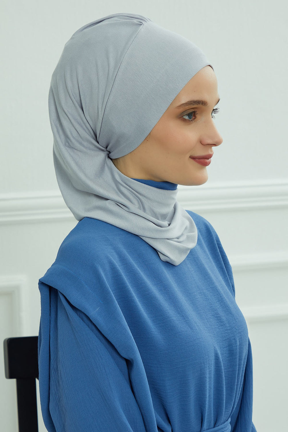 Side Frilled Instant Turban Cotton Headscarf for Women Turban Gift with Beautiful Design, Easy to Wear Muslim Ruffled Headscarf Cover,HT-73 Grey 2