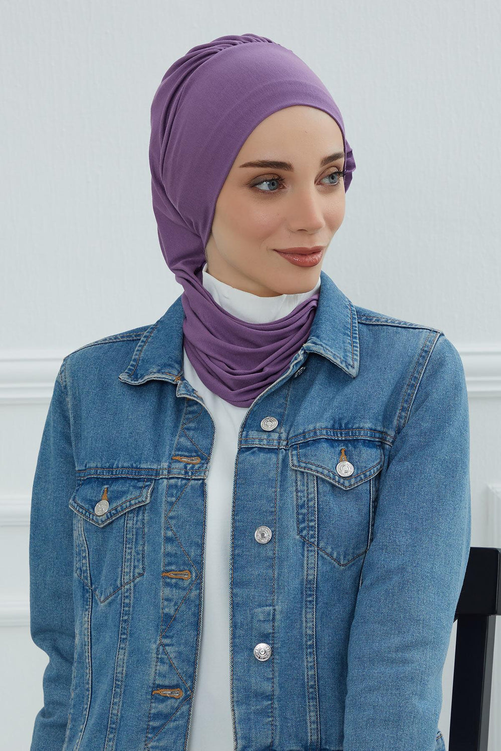 Side Frilled Instant Turban Cotton Headscarf for Women Turban Gift with Beautiful Design, Easy to Wear Muslim Ruffled Headscarf Cover,HT-73 Purple 2
