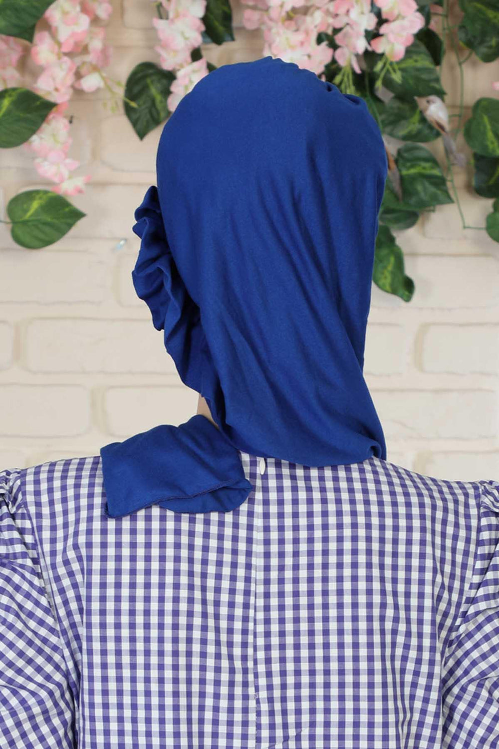 Side Frilled Instant Turban Cotton Headscarf for Women Turban Gift with Beautiful Design, Easy to Wear Muslim Ruffled Headscarf Cover,HT-73 Sax Blue