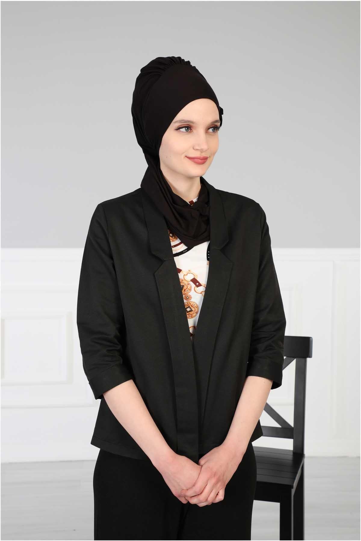 Side Frilled Instant Turban Cotton Headscarf for Women Turban Gift with Beautiful Design, Easy to Wear Muslim Ruffled Headscarf Cover,HT-73 Black