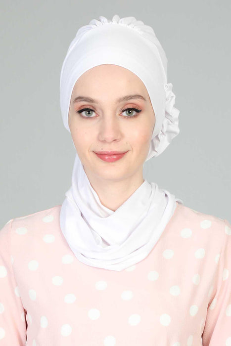 Side Frilled Instant Turban Cotton Scarf Head Turbans with For Women Headwear,HT-73