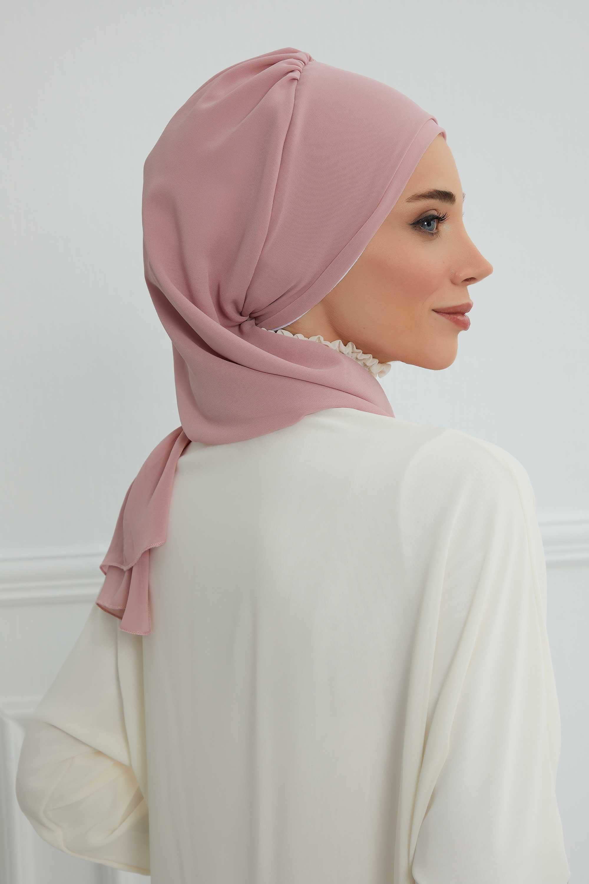 Elegant Chiffon Instant Turban with Sparkle Brooch, Pre-Tied Modest Headwrap for Women, Stylish Hijab Cap with Side Ruffle,HT-106 Powder