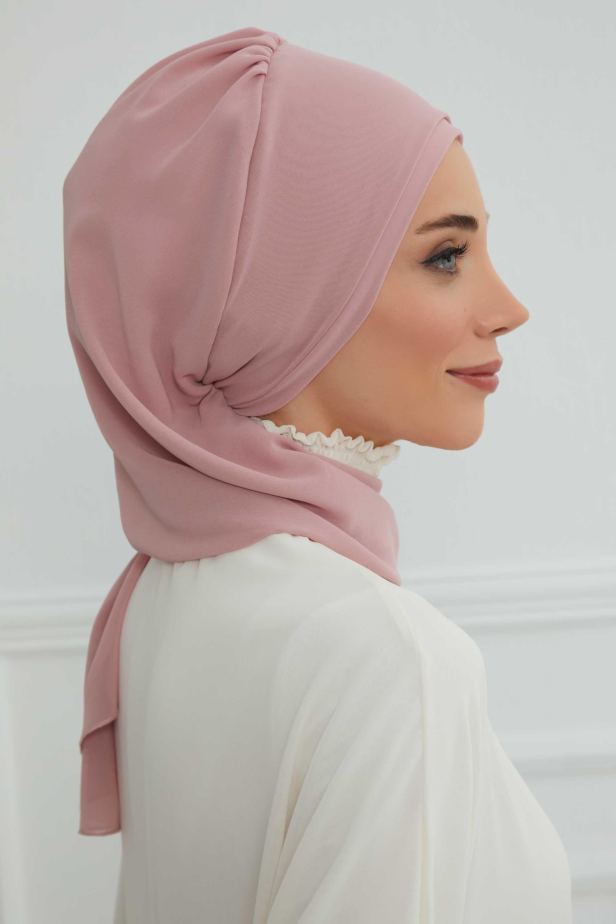Elegant Chiffon Instant Turban with Sparkle Brooch, Pre-Tied Modest Headwrap for Women, Stylish Hijab Cap with Side Ruffle,HT-106 Powder