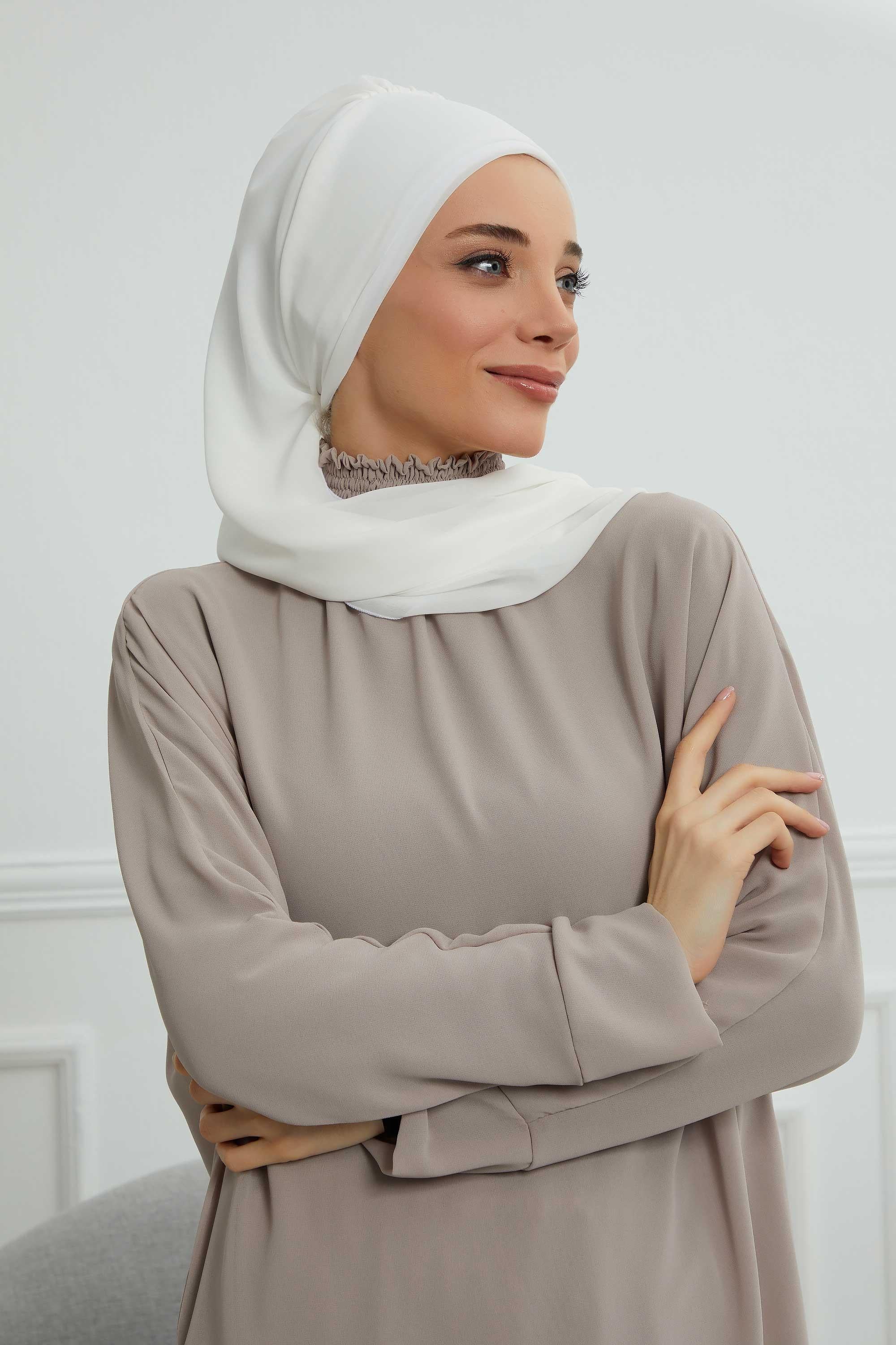 Elegant Chiffon Instant Turban with Sparkle Brooch, Pre-Tied Modest Headwrap for Women, Stylish Hijab Cap with Side Ruffle,HT-106 Off-White