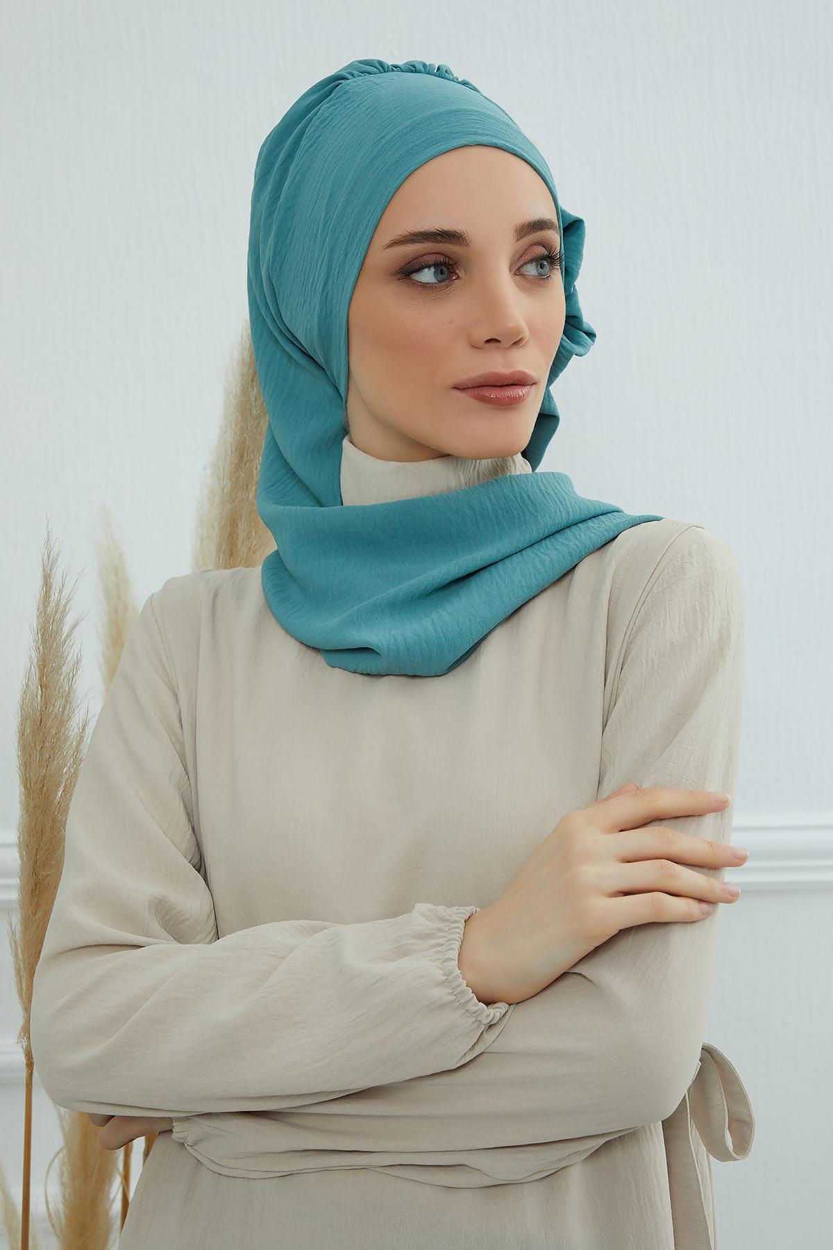 Aerobin Instant Turban Headscarf for Women, High Quality Quick-Tie Muslim Ruffled Turban Cover, Breathable Muslim Turban Gift for Mom,HT-73A