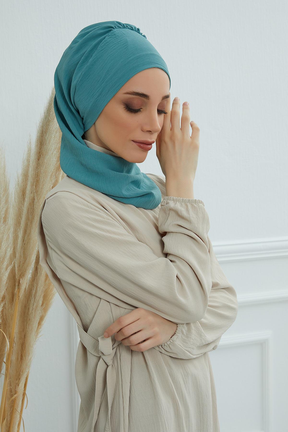 Aerobin Instant Turban Headscarf for Women, High Quality Quick-Tie Muslim Ruffled Turban Cover, Breathable Muslim Turban Gift for Mom,HT-73A