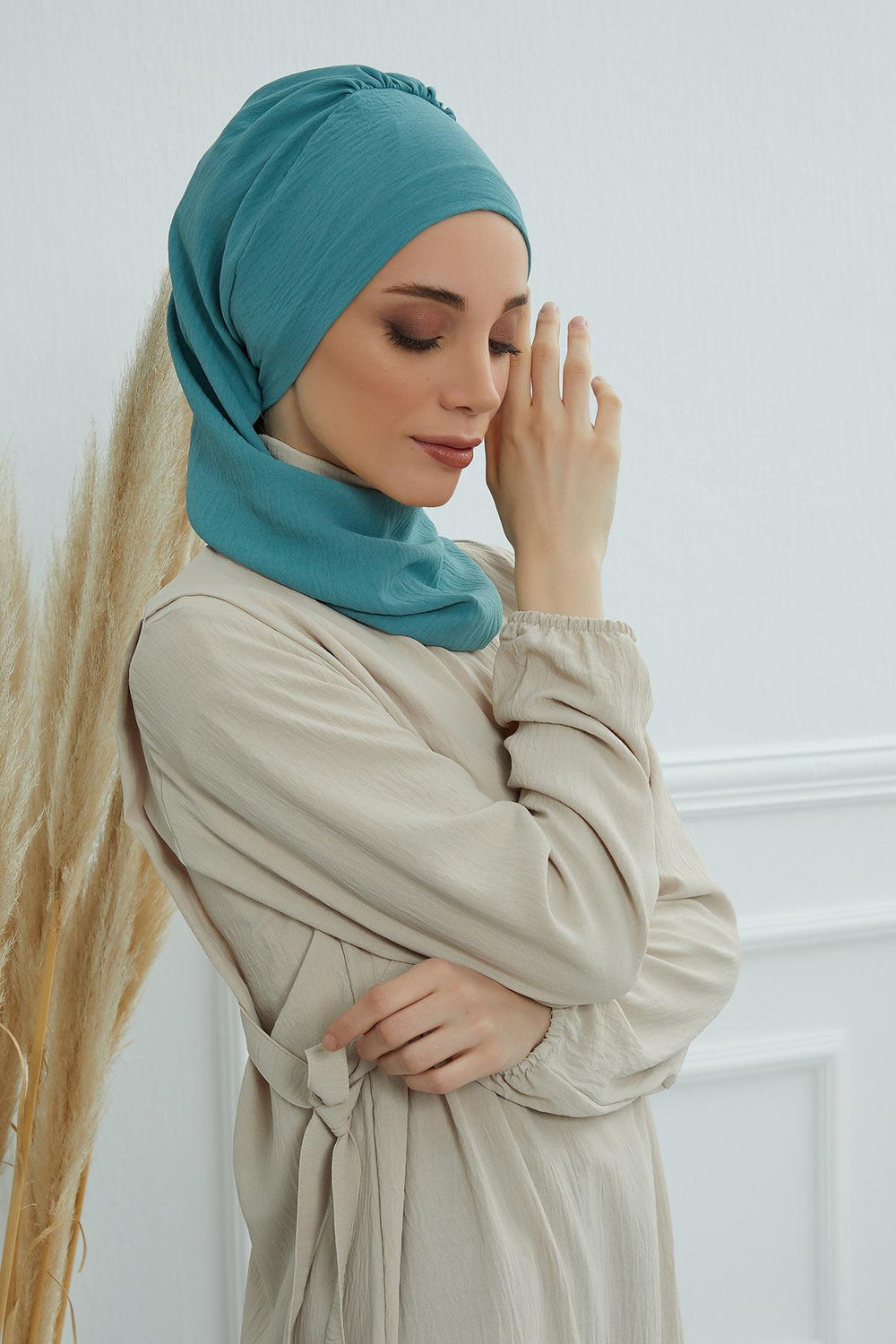 Aerobin Instant Turban Headscarf for Women, High Quality Quick-Tie Muslim Ruffled Turban Cover, Breathable Muslim Turban Gift for Mom,HT-73A