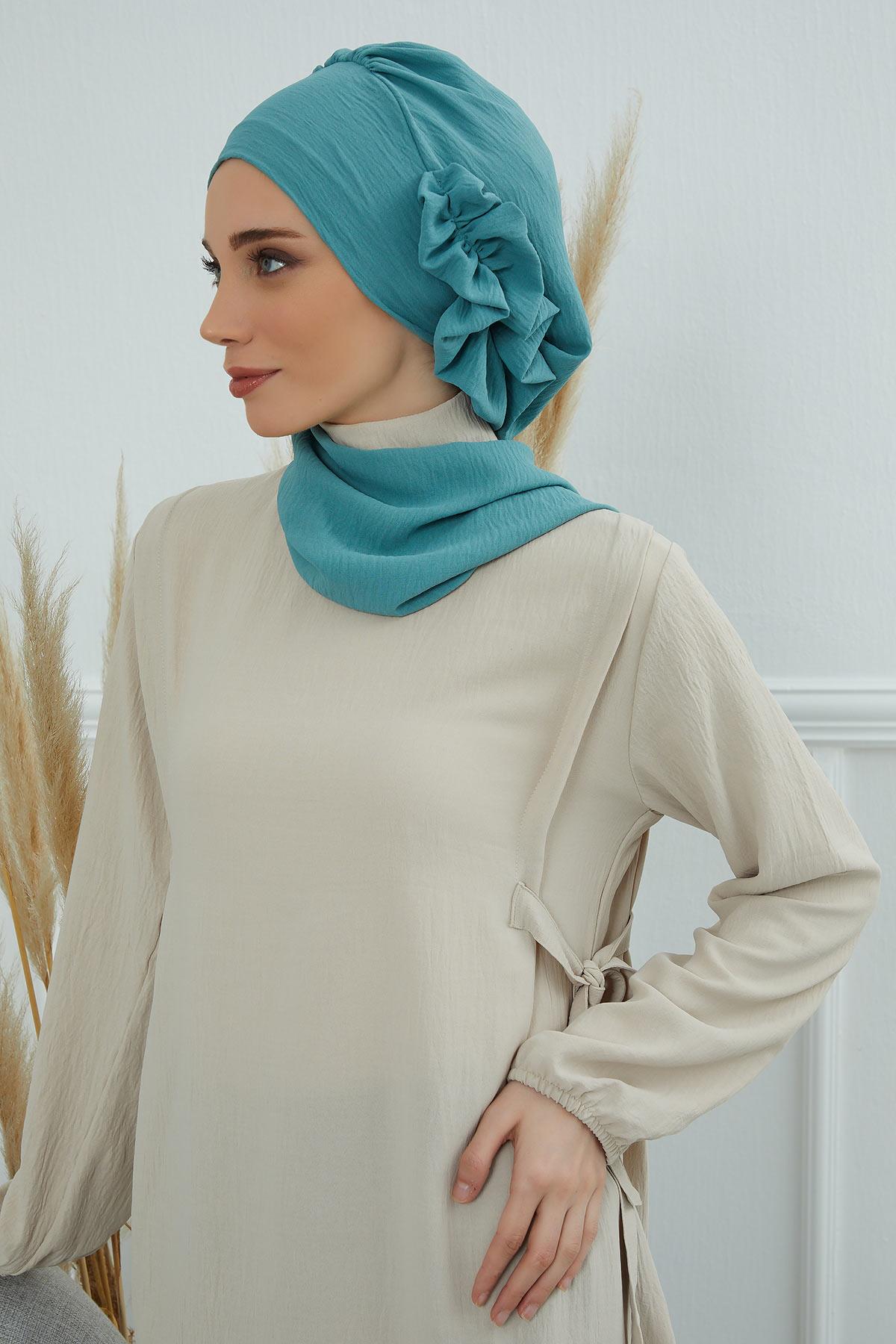 Aerobin Instant Turban Headscarf for Women, High Quality Quick-Tie Muslim Ruffled Turban Cover, Breathable Muslim Turban Gift for Mom,HT-73A