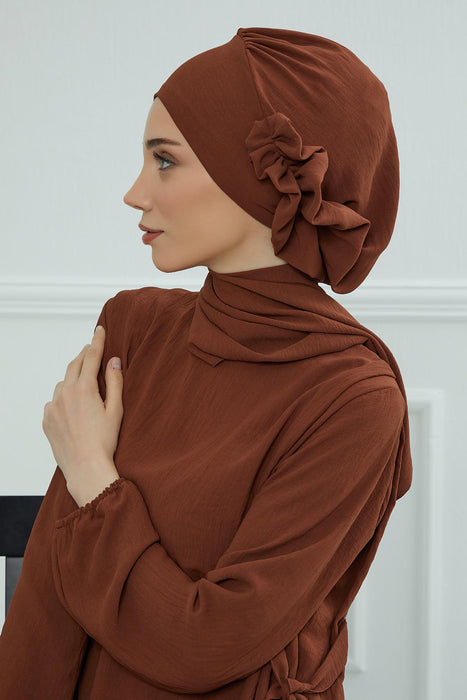 Side Frilled Instant Turban Lightweight Aerobin Scarf Head Turbans For Women Headwear Stylish Elegant Design,HT-73A