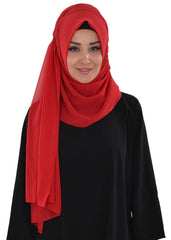 Side Shirred Shawl for Women Chiffon Modesty Turban Cap Head Wrap Instant Scarf Ready to Wear Hijab,PS-8 Red