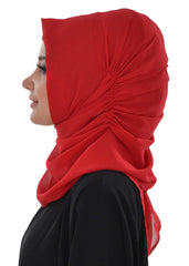 Side Shirred Shawl for Women Chiffon Modesty Turban Cap Head Wrap Instant Scarf Ready to Wear Hijab,PS-8 Red