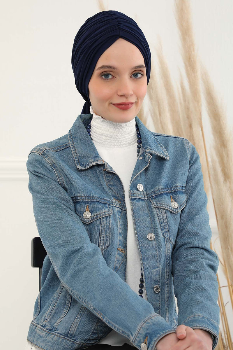 Gesmoktes, gerafftes Instant-Turban für Damen, leichtes Kopftuch aus Baumwolle mit schönem Design, stilvoller Chemo-Kopfbedeckungs-Turban für Damen,B-1