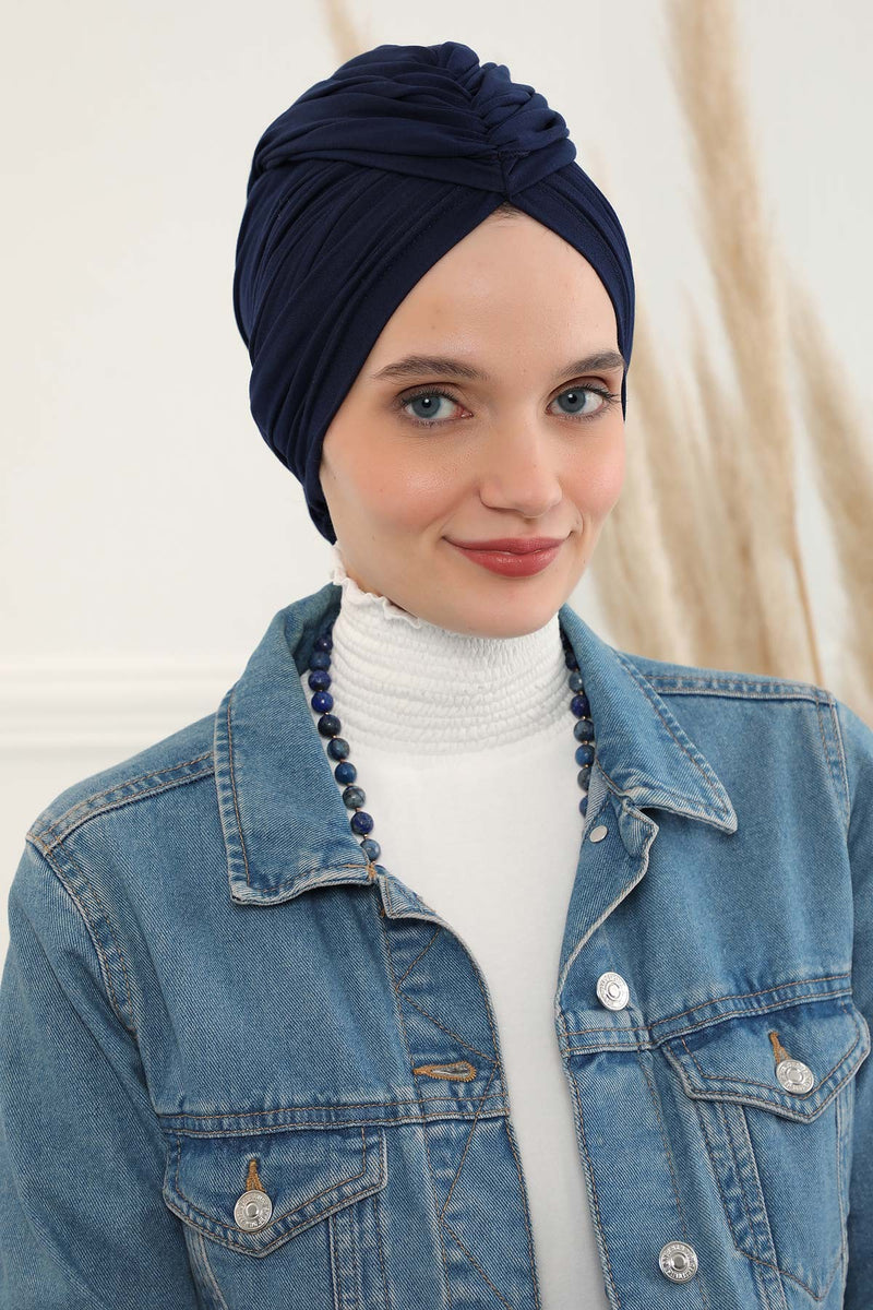 Gesmoktes, gerafftes Instant-Turban für Damen, leichtes Kopftuch aus Baumwolle mit schönem Design, stilvoller Chemo-Kopfbedeckungs-Turban für Damen,B-1