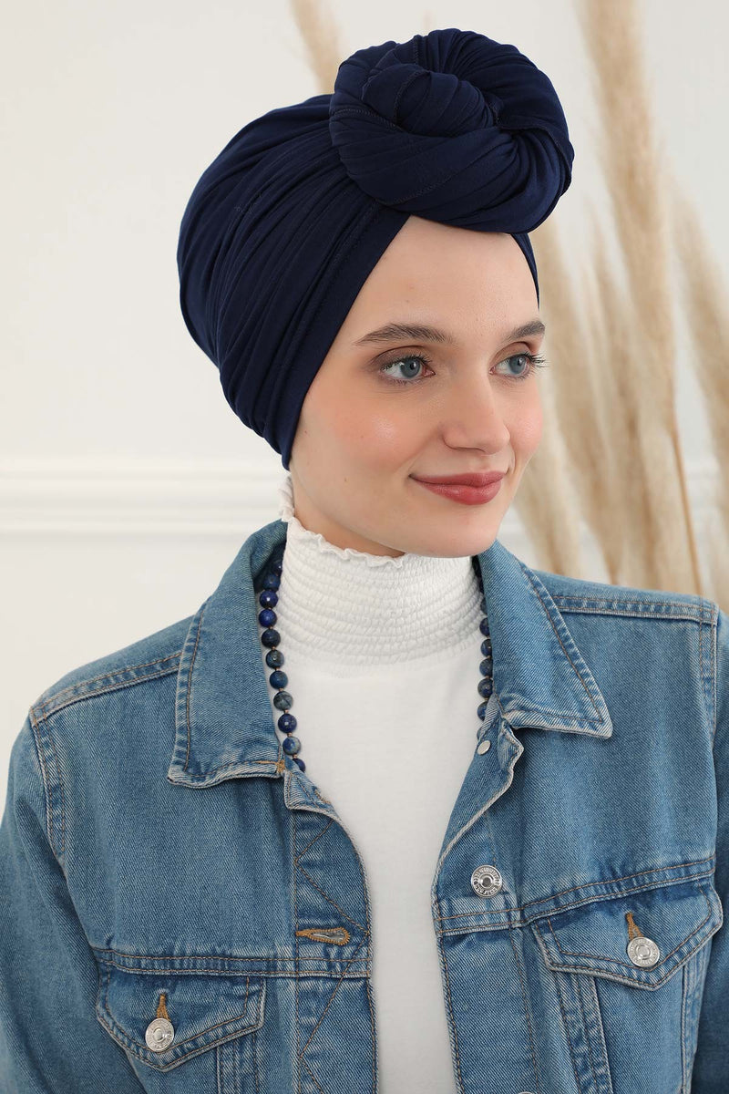 Gesmoktes, gerafftes Instant-Turban für Damen, leichtes Kopftuch aus Baumwolle mit schönem Design, stilvoller Chemo-Kopfbedeckungs-Turban für Damen,B-1