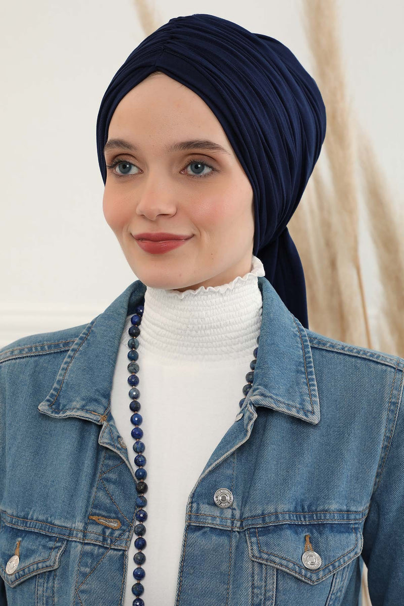 Gesmoktes, gerafftes Instant-Turban für Damen, leichtes Kopftuch aus Baumwolle mit schönem Design, stilvoller Chemo-Kopfbedeckungs-Turban für Damen,B-1