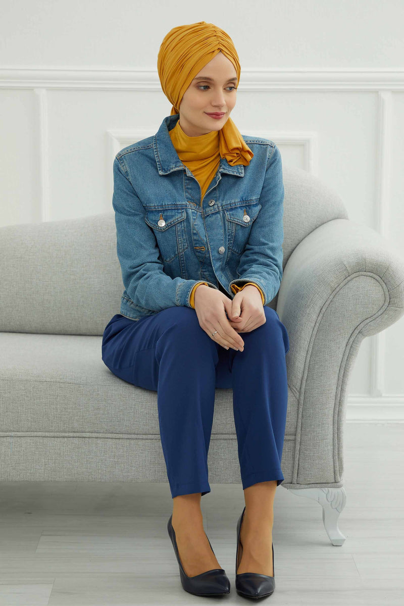 Gesmoktes, gerafftes Instant-Turban für Damen, leichtes Kopftuch aus Baumwolle mit schönem Design, stilvoller Chemo-Kopfbedeckungs-Turban für Damen,B-1