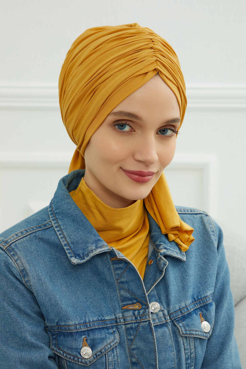 Gesmoktes, gerafftes Instant-Turban für Damen, leichtes Kopftuch aus Baumwolle mit schönem Design, stilvoller Chemo-Kopfbedeckungs-Turban für Damen,B-1
