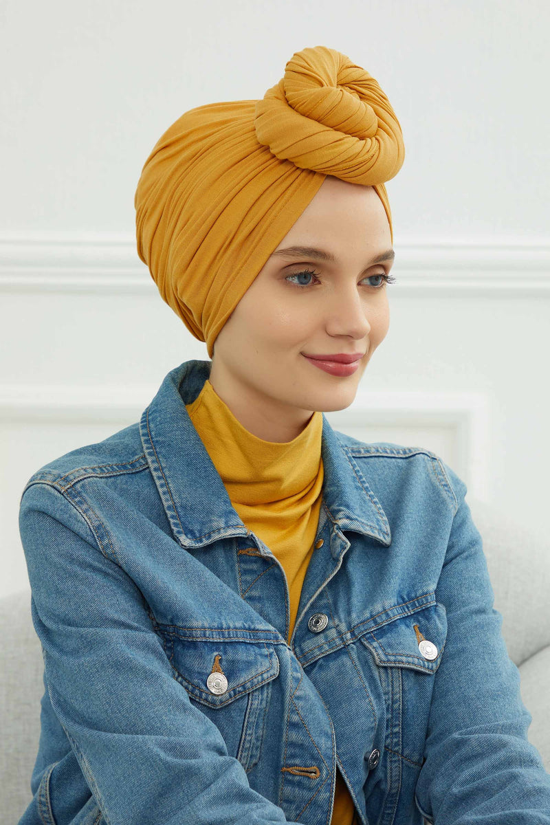 Gesmoktes, gerafftes Instant-Turban für Damen, leichtes Kopftuch aus Baumwolle mit schönem Design, stilvoller Chemo-Kopfbedeckungs-Turban für Damen,B-1