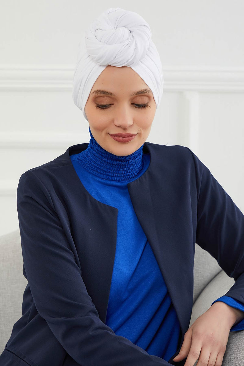 Gesmoktes, gerafftes Instant-Turban für Damen, leichtes Kopftuch aus Baumwolle mit schönem Design, stilvoller Chemo-Kopfbedeckungs-Turban für Damen,B-1
