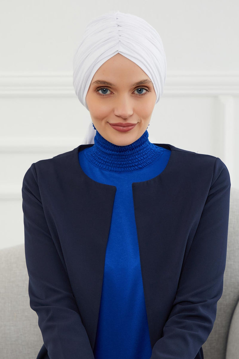 Gesmoktes, gerafftes Instant-Turban für Damen, leichtes Kopftuch aus Baumwolle mit schönem Design, stilvoller Chemo-Kopfbedeckungs-Turban für Damen,B-1