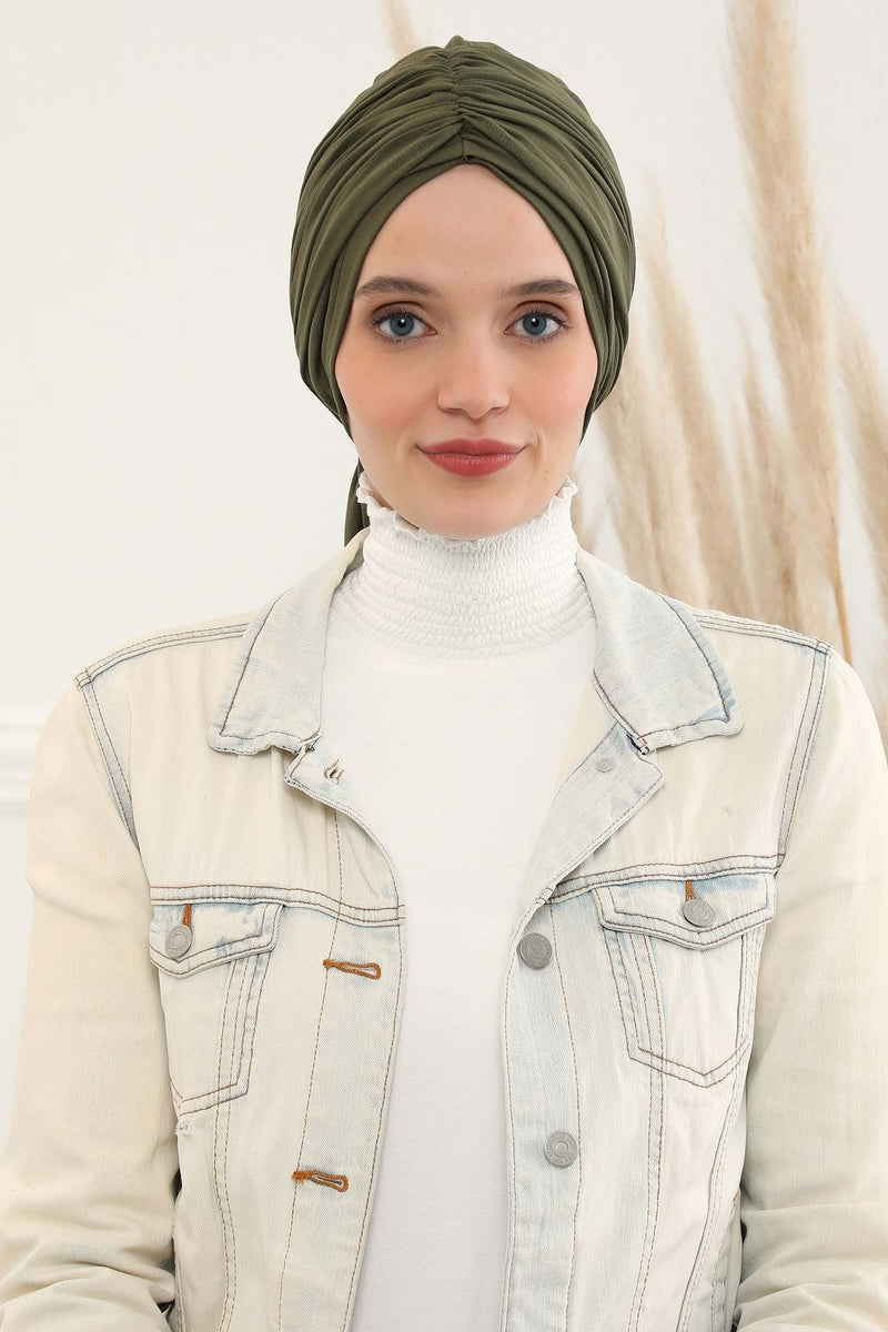 Gesmoktes, gerafftes Instant-Turban für Damen, leichtes Kopftuch aus Baumwolle mit schönem Design, stilvoller Chemo-Kopfbedeckungs-Turban für Damen,B-1