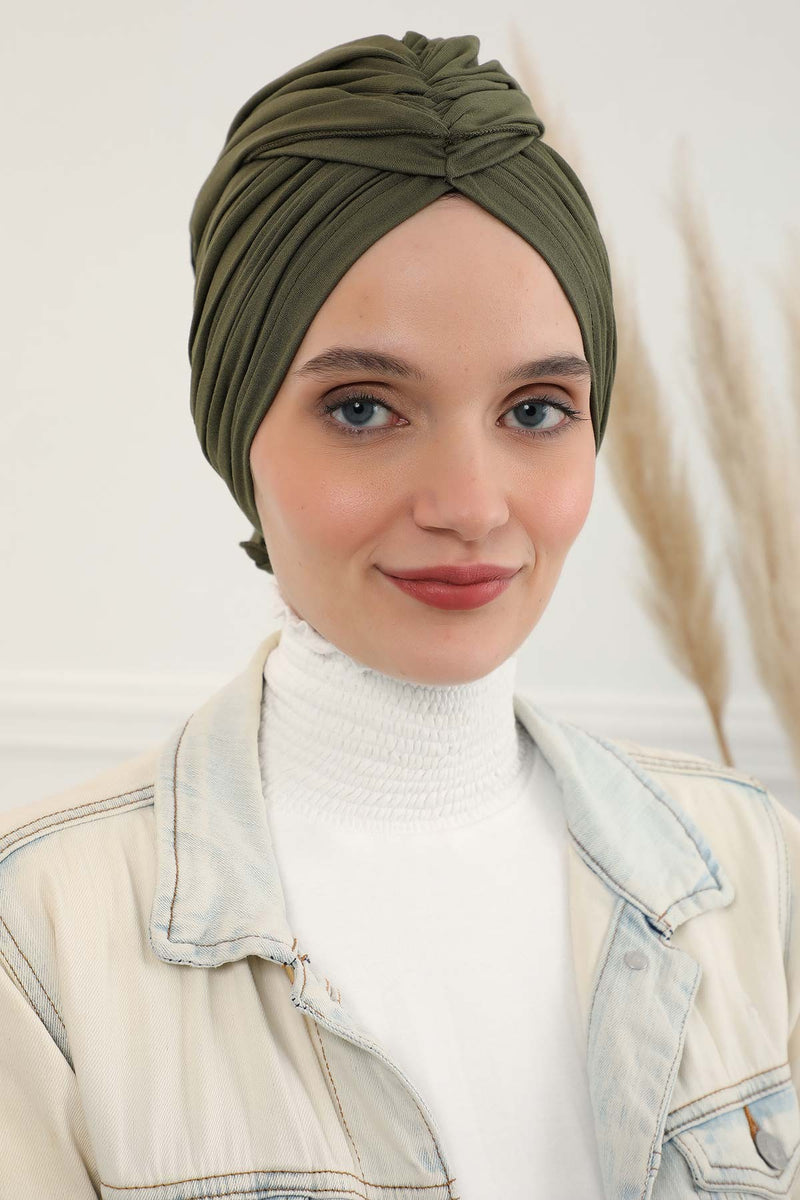 Gesmoktes, gerafftes Instant-Turban für Damen, leichtes Kopftuch aus Baumwolle mit schönem Design, stilvoller Chemo-Kopfbedeckungs-Turban für Damen,B-1