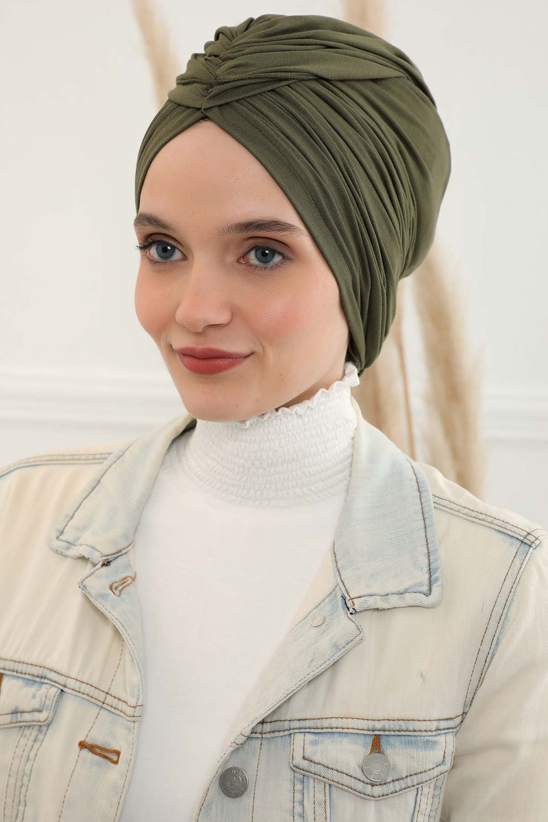 Gesmoktes, gerafftes Instant-Turban für Damen, leichtes Kopftuch aus Baumwolle mit schönem Design, stilvoller Chemo-Kopfbedeckungs-Turban für Damen,B-1