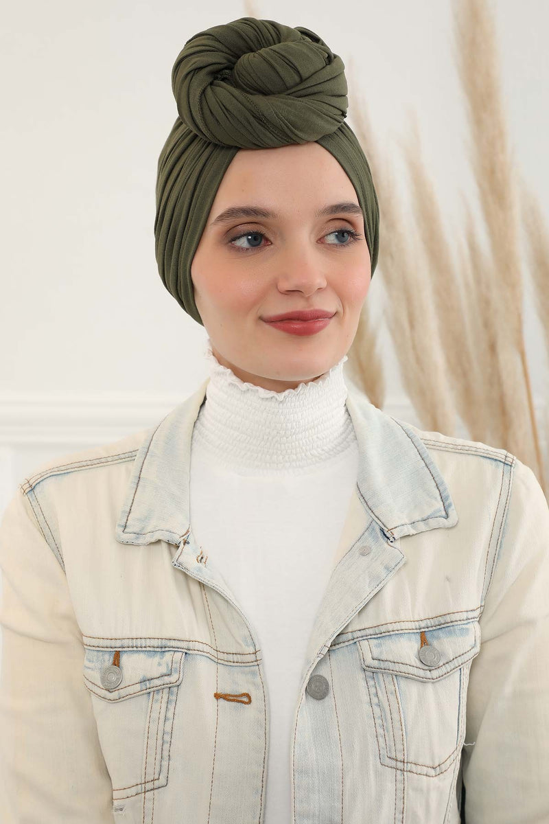 Gesmoktes, gerafftes Instant-Turban für Damen, leichtes Kopftuch aus Baumwolle mit schönem Design, stilvoller Chemo-Kopfbedeckungs-Turban für Damen,B-1