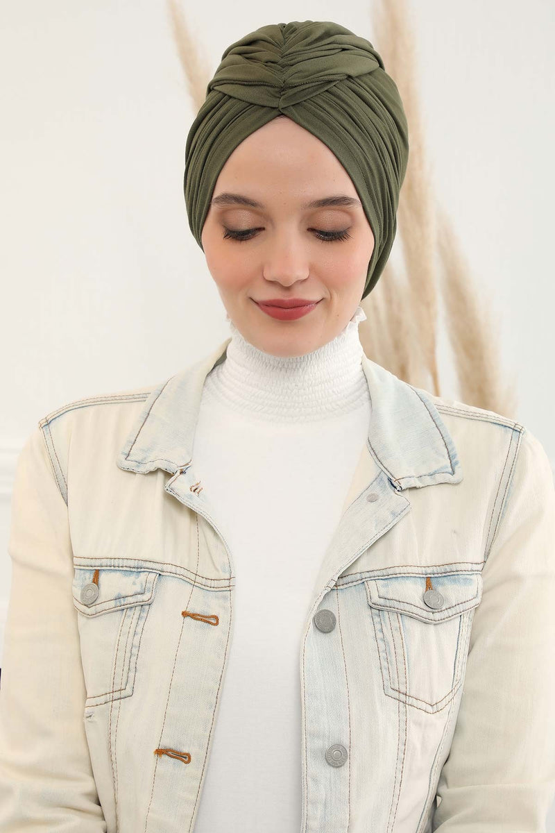 Gesmoktes, gerafftes Instant-Turban für Damen, leichtes Kopftuch aus Baumwolle mit schönem Design, stilvoller Chemo-Kopfbedeckungs-Turban für Damen,B-1