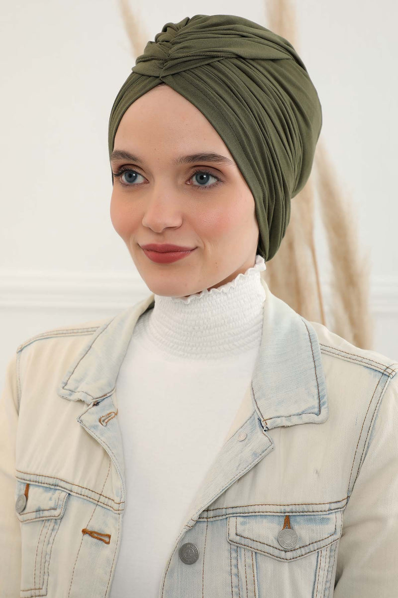 Gesmoktes, gerafftes Instant-Turban für Damen, leichtes Kopftuch aus Baumwolle mit schönem Design, stilvoller Chemo-Kopfbedeckungs-Turban für Damen,B-1