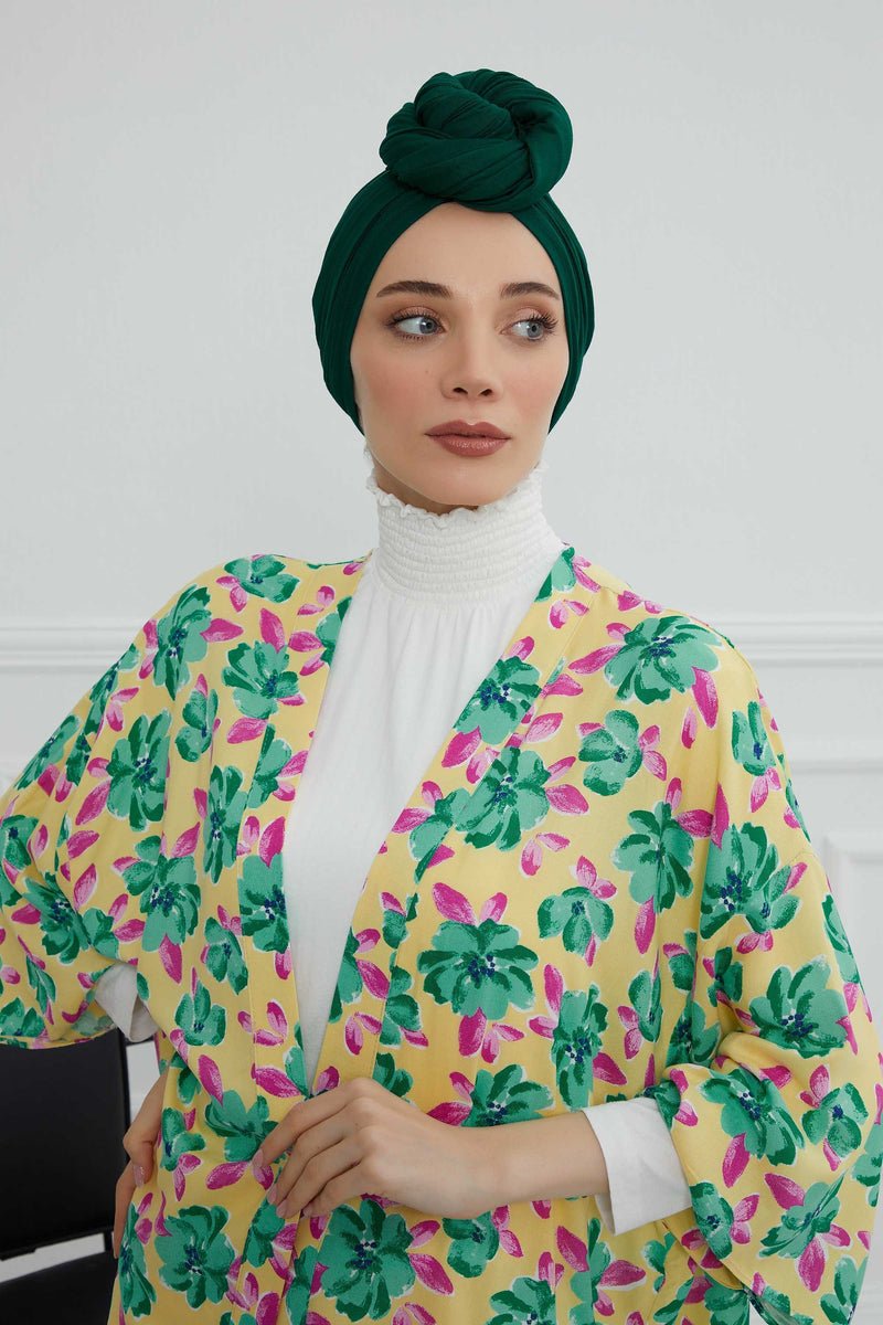 Gesmoktes, gerafftes Instant-Turban für Damen, leichtes Kopftuch aus Baumwolle mit schönem Design, stilvoller Chemo-Kopfbedeckungs-Turban für Damen,B-1