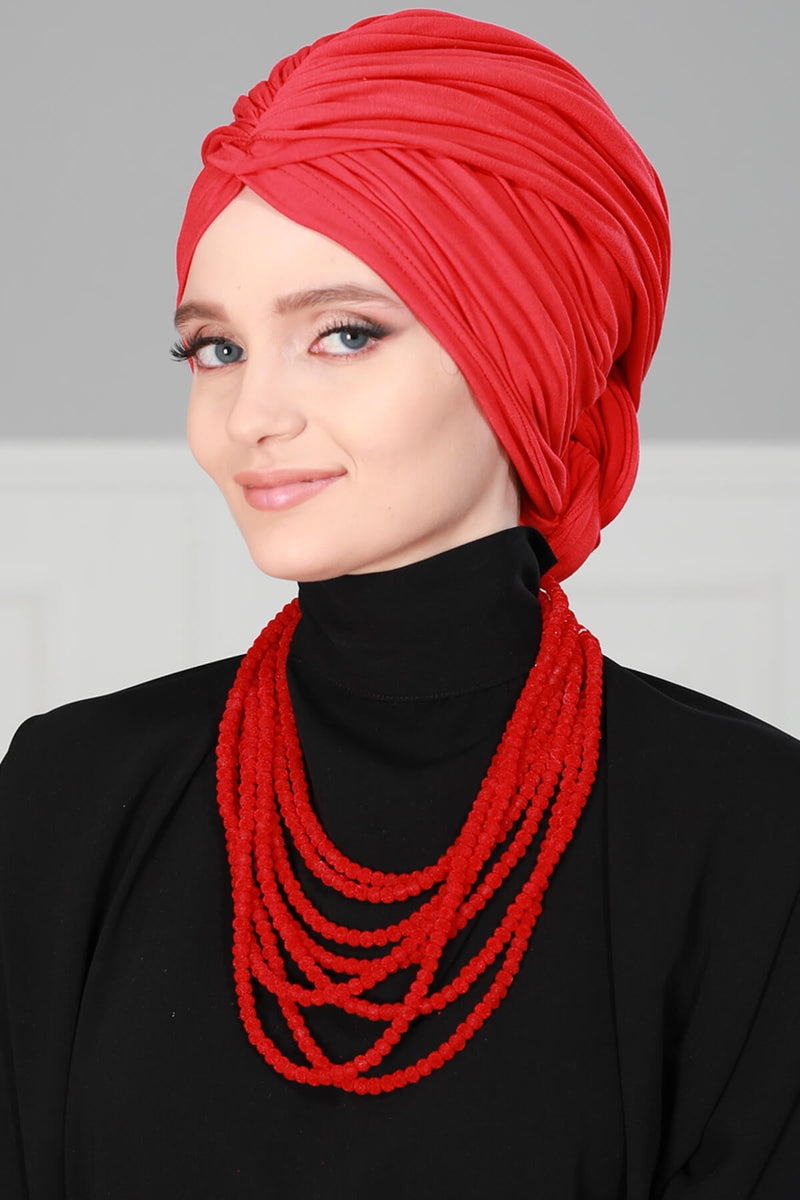 Gesmoktes, gerafftes Instant-Turban für Damen, leichtes Kopftuch aus Baumwolle mit schönem Design, stilvoller Chemo-Kopfbedeckungs-Turban für Damen,B-1