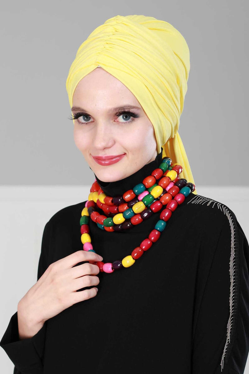 Gesmoktes, gerafftes Instant-Turban für Damen, leichtes Kopftuch aus Baumwolle mit schönem Design, stilvoller Chemo-Kopfbedeckungs-Turban für Damen,B-1
