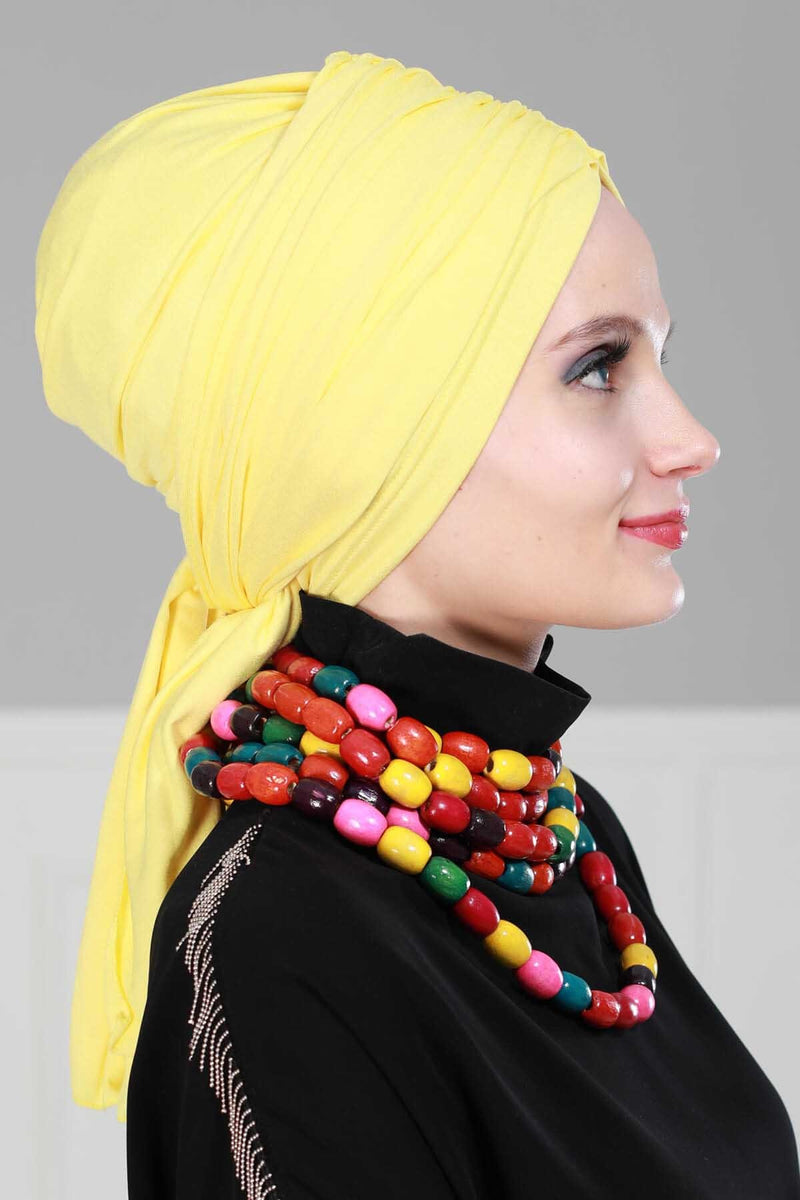 Gesmoktes, gerafftes Instant-Turban für Damen, leichtes Kopftuch aus Baumwolle mit schönem Design, stilvoller Chemo-Kopfbedeckungs-Turban für Damen,B-1