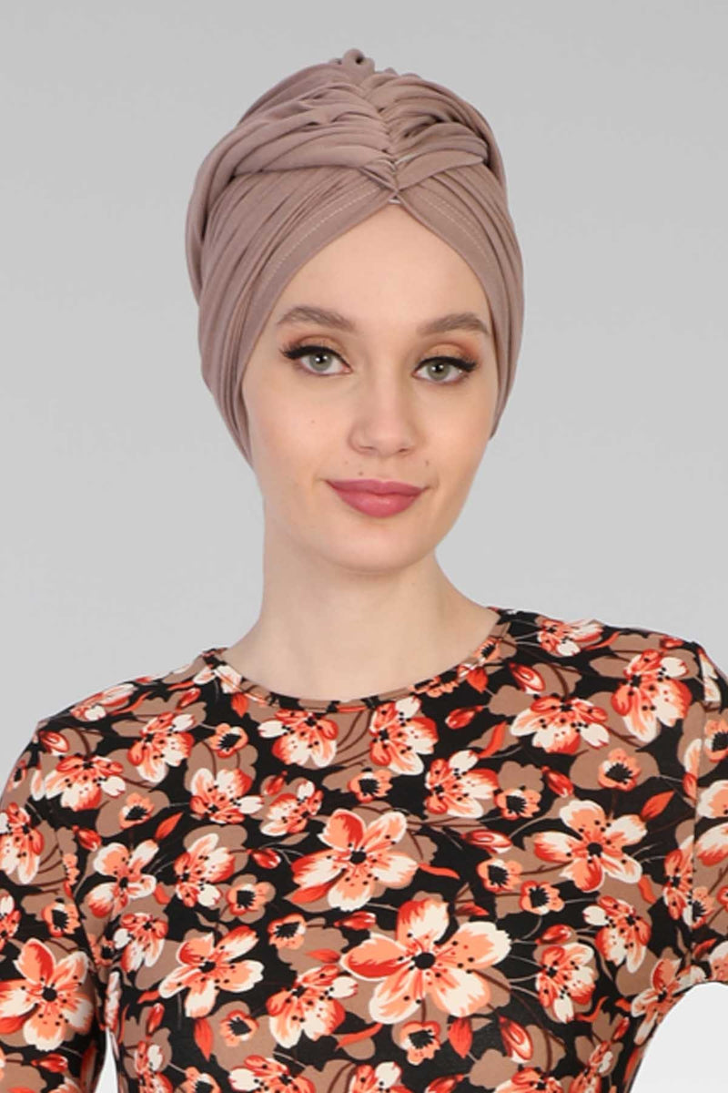Gesmoktes, gerafftes Instant-Turban für Damen, leichtes Kopftuch aus Baumwolle mit schönem Design, stilvoller Chemo-Kopfbedeckungs-Turban für Damen,B-1