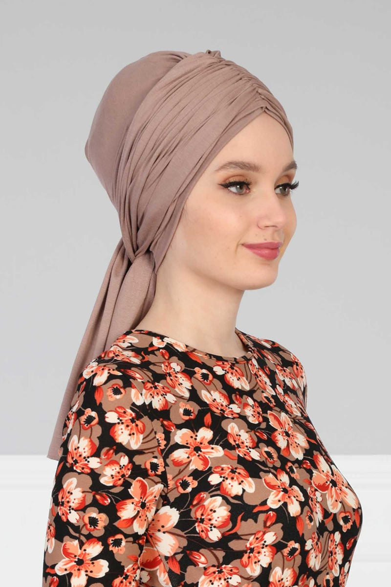 Gesmoktes, gerafftes Instant-Turban für Damen, leichtes Kopftuch aus Baumwolle mit schönem Design, stilvoller Chemo-Kopfbedeckungs-Turban für Damen,B-1