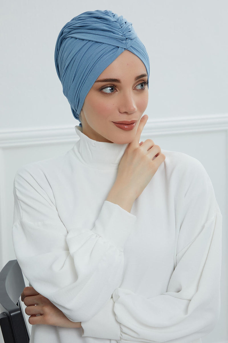 Gesmoktes, gerafftes Instant-Turban für Damen, leichtes Kopftuch aus Baumwolle mit schönem Design, stilvoller Chemo-Kopfbedeckungs-Turban für Damen,B-1