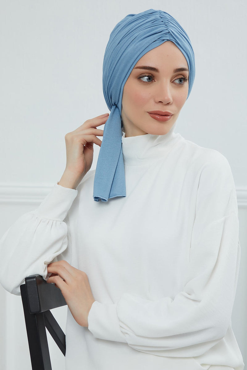 Gesmoktes, gerafftes Instant-Turban für Damen, leichtes Kopftuch aus Baumwolle mit schönem Design, stilvoller Chemo-Kopfbedeckungs-Turban für Damen,B-1