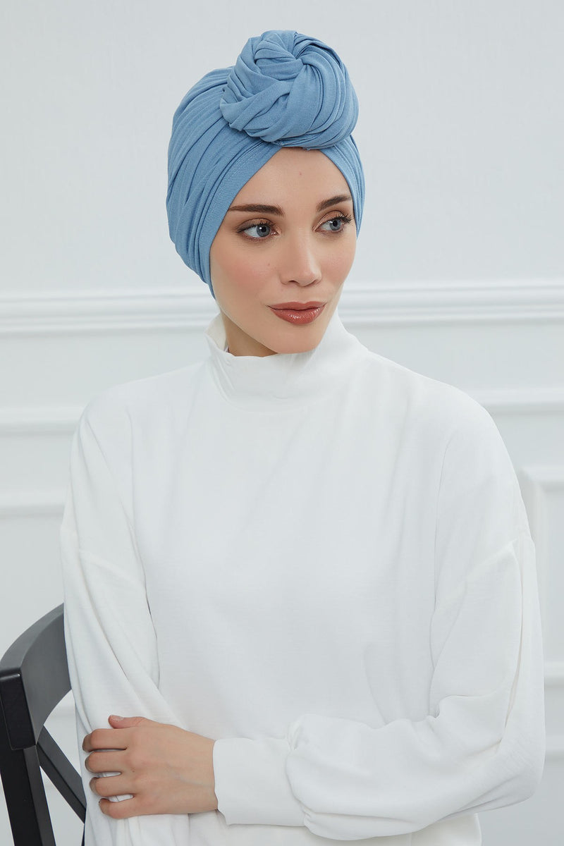 Gesmoktes, gerafftes Instant-Turban für Damen, leichtes Kopftuch aus Baumwolle mit schönem Design, stilvoller Chemo-Kopfbedeckungs-Turban für Damen,B-1