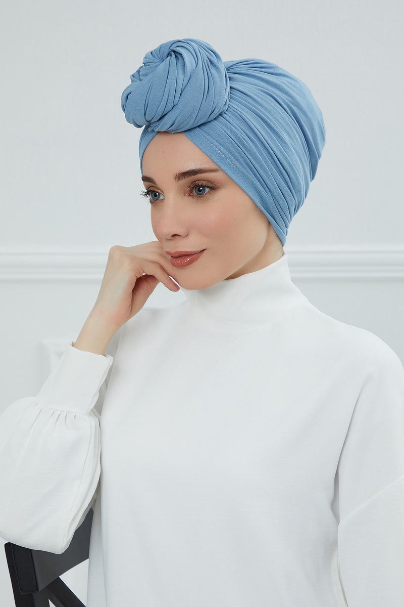Gesmoktes, gerafftes Instant-Turban für Damen, leichtes Kopftuch aus Baumwolle mit schönem Design, stilvoller Chemo-Kopfbedeckungs-Turban für Damen,B-1