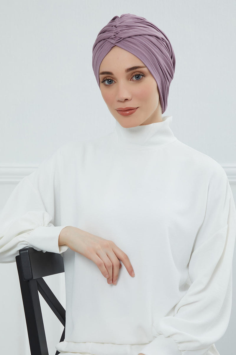 Gesmoktes, gerafftes Instant-Turban für Damen, leichtes Kopftuch aus Baumwolle mit schönem Design, stilvoller Chemo-Kopfbedeckungs-Turban für Damen,B-1