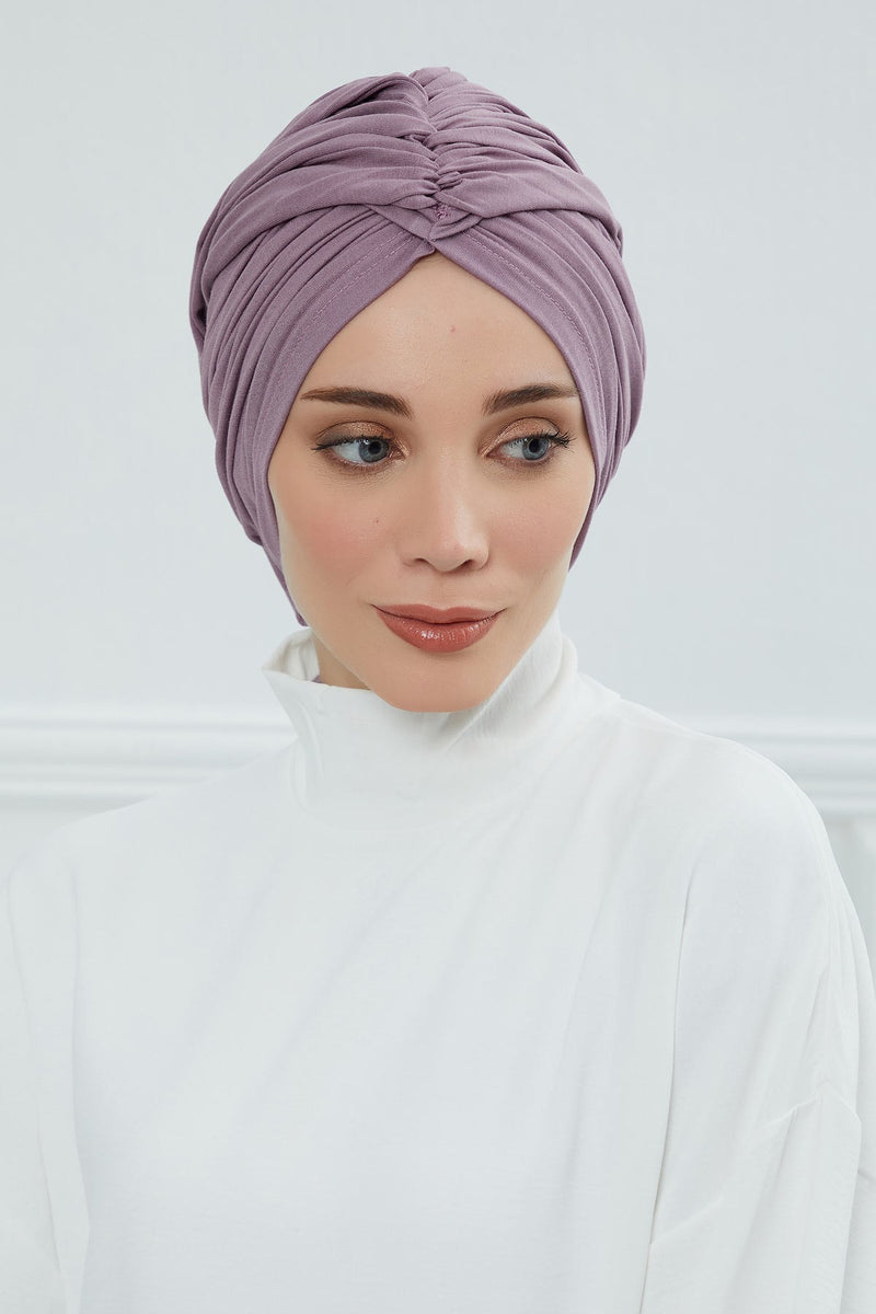 Gesmoktes, gerafftes Instant-Turban für Damen, leichtes Kopftuch aus Baumwolle mit schönem Design, stilvoller Chemo-Kopfbedeckungs-Turban für Damen,B-1